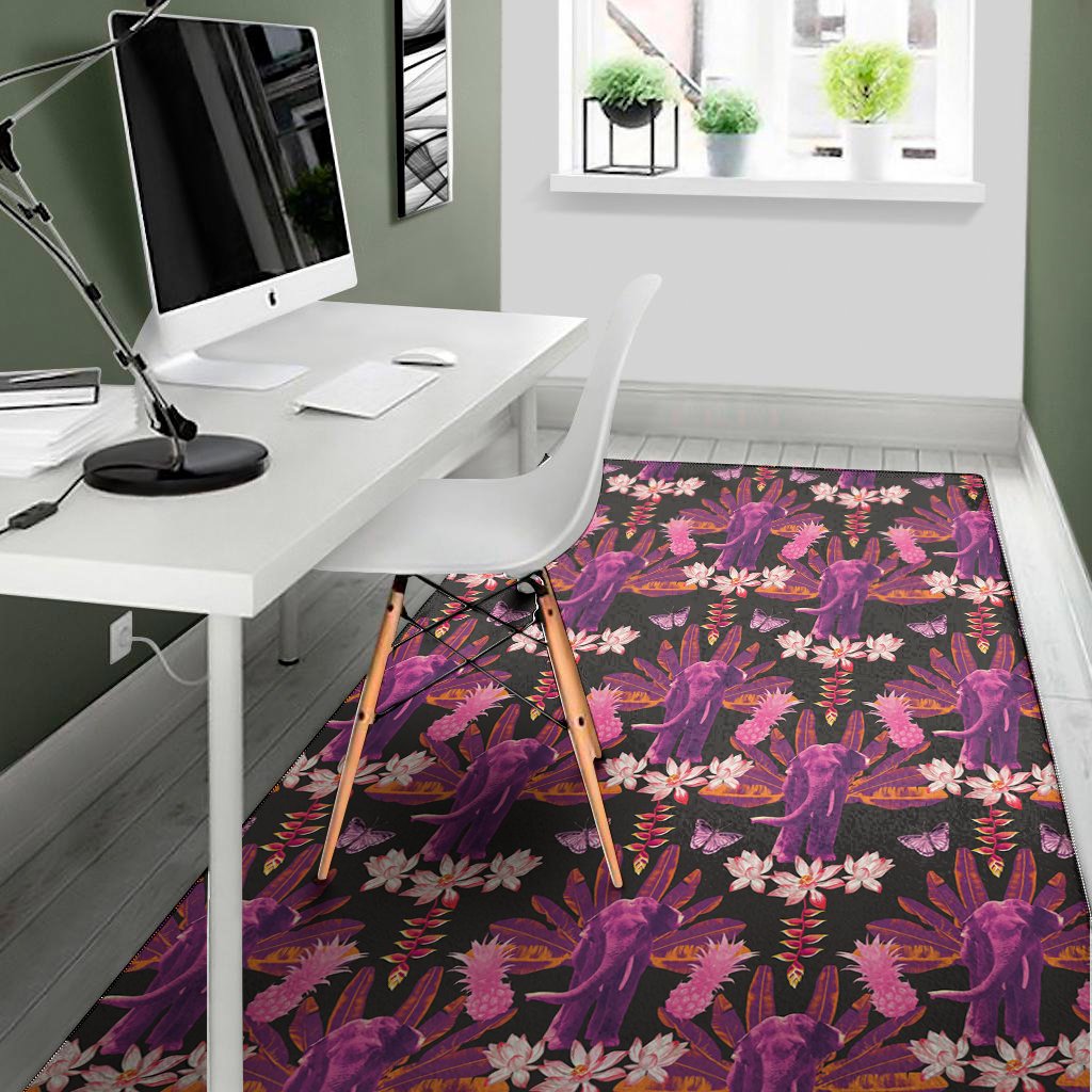 purple tropical elephant pattern print area rug floor decor 5019