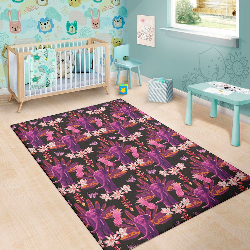 purple tropical elephant pattern print area rug floor decor 7632
