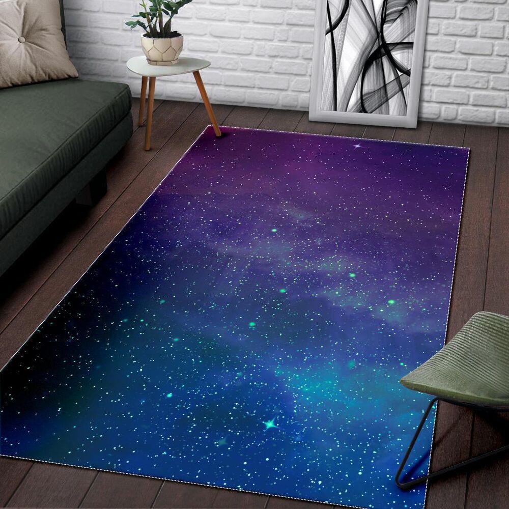 Purple Turquoise Galaxy Space Print Area Rug Floor Decor