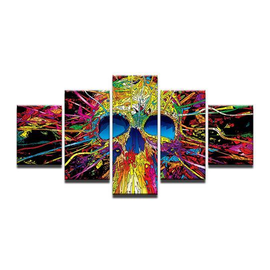 pyschedellic skull abstract 5 panel canvas art wall decor 2351