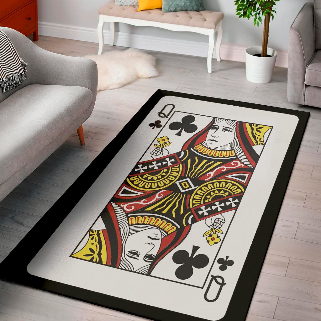 queen of clubs playing card print area rug floor decor 4059