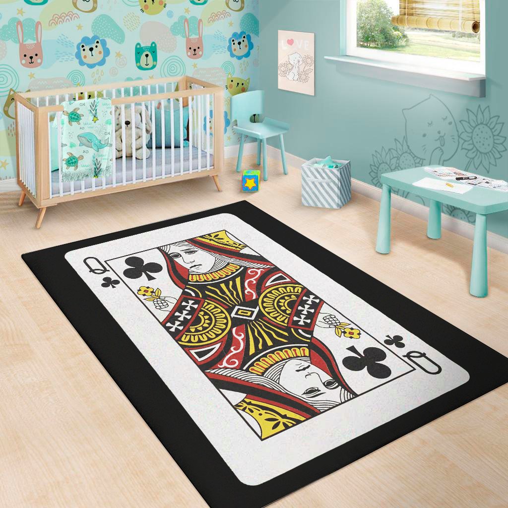queen of clubs playing card print area rug floor decor 4585