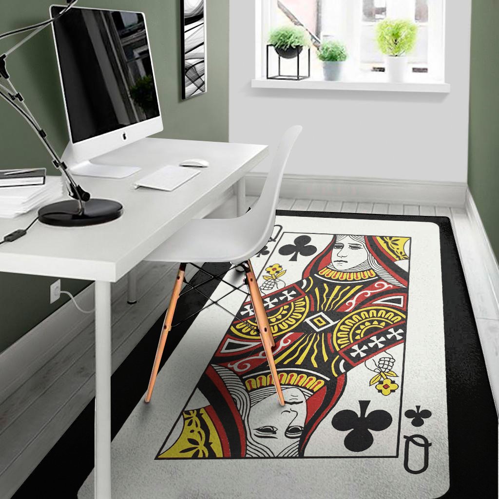 queen of clubs playing card print area rug floor decor 6549