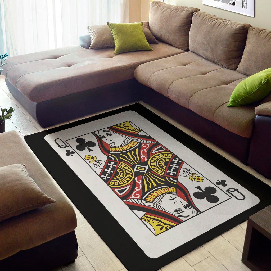 queen of clubs playing card print area rug floor decor 6582