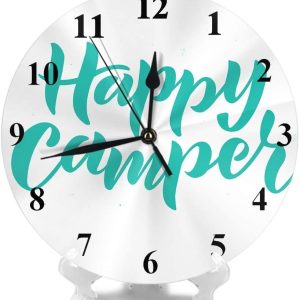 quote round happy camper handwritten wall clock 8826