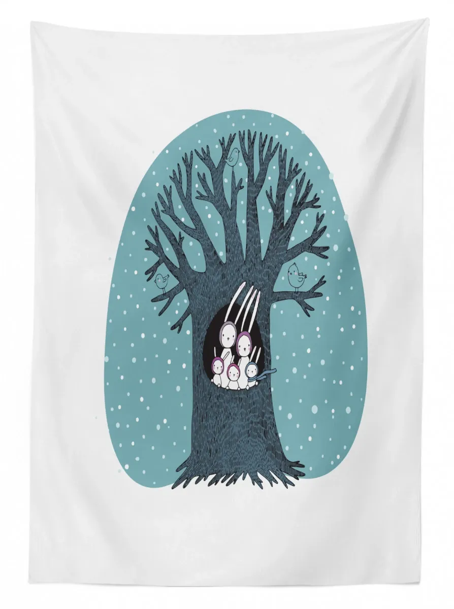 rabbits birds snowfall 3d printed tablecloth table decor 6375