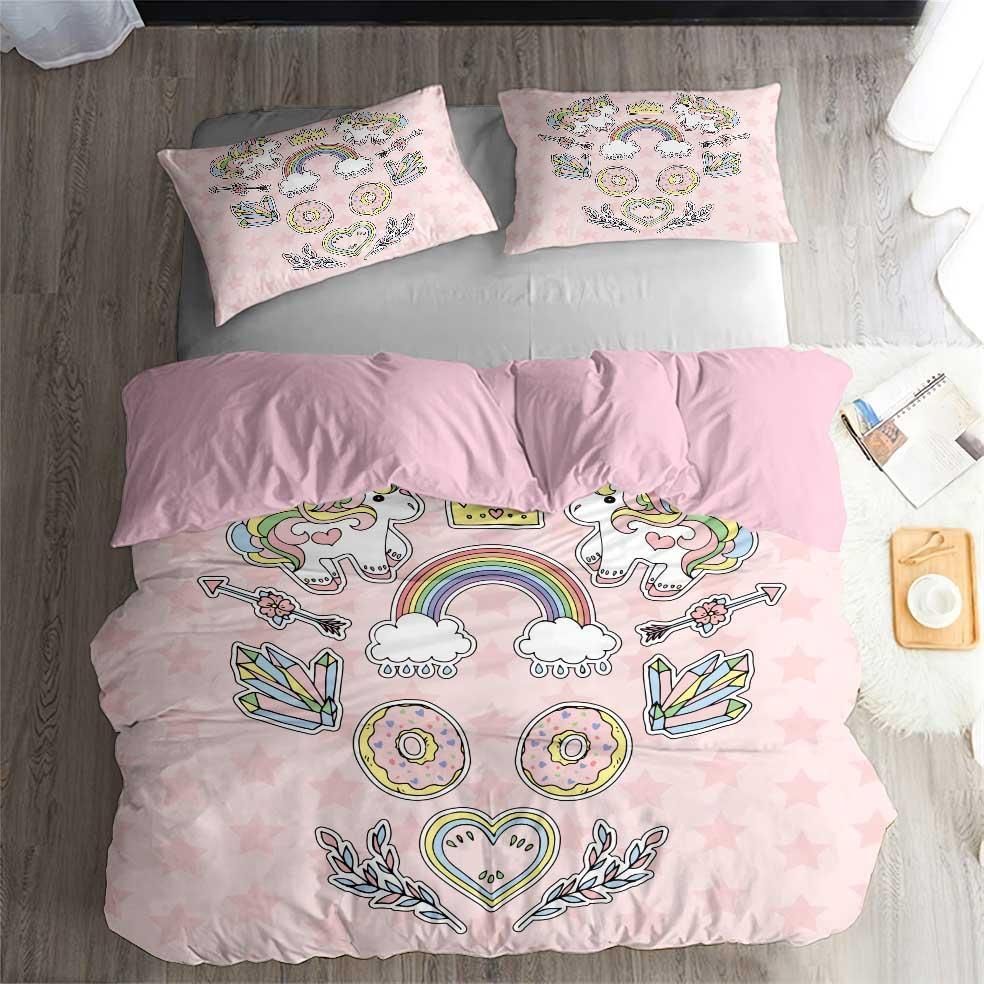 rainbow cloud heart shaped pattern printed bedding set bedroom decor 8133