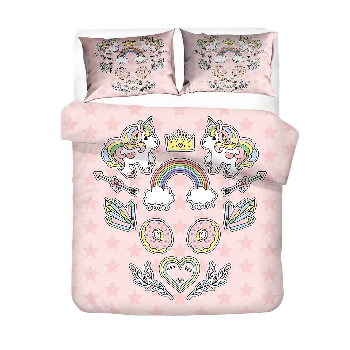 rainbow cloud heart shaped pattern printed bedding set bedroom decor 8247