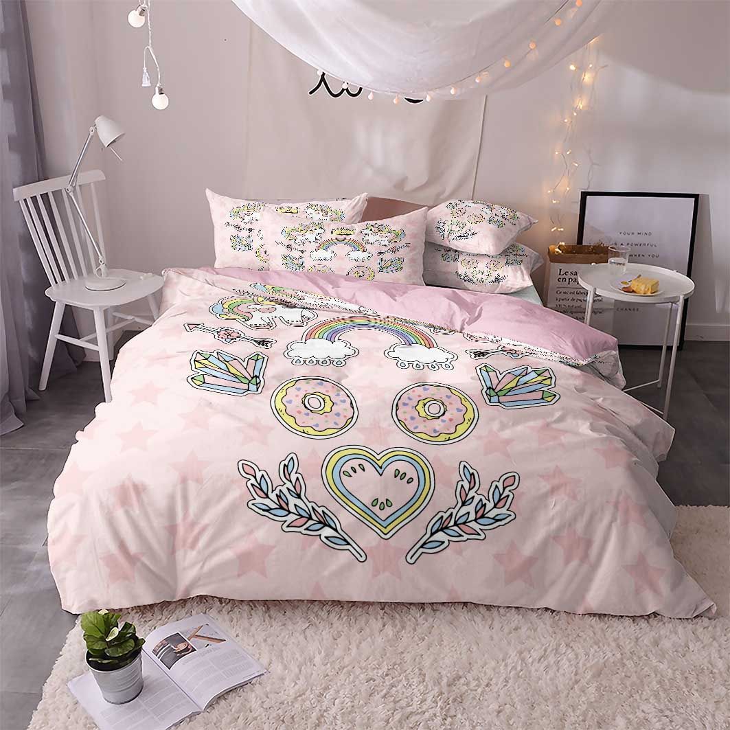 rainbow cloud heart shaped pattern printed bedding set bedroom decor 8353