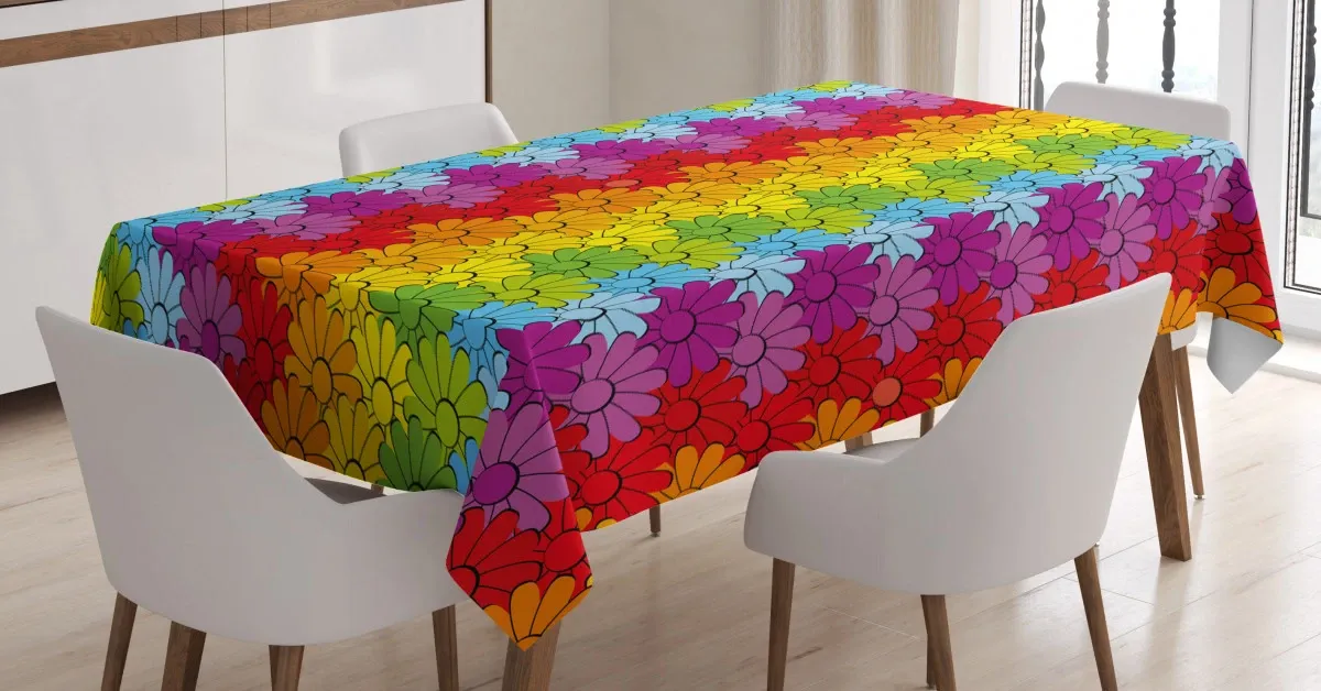 rainbow colored flowers 3d printed tablecloth table decor 1363