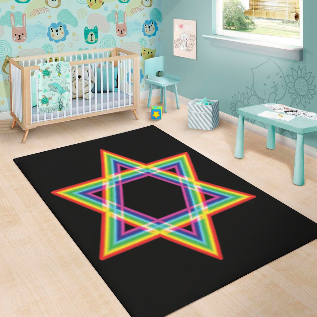 rainbow star of david print area rug floor decor 2802