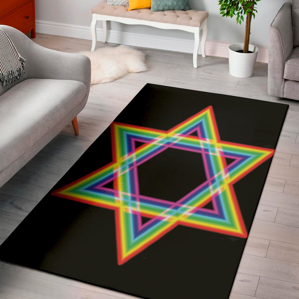 rainbow star of david print area rug floor decor 6106