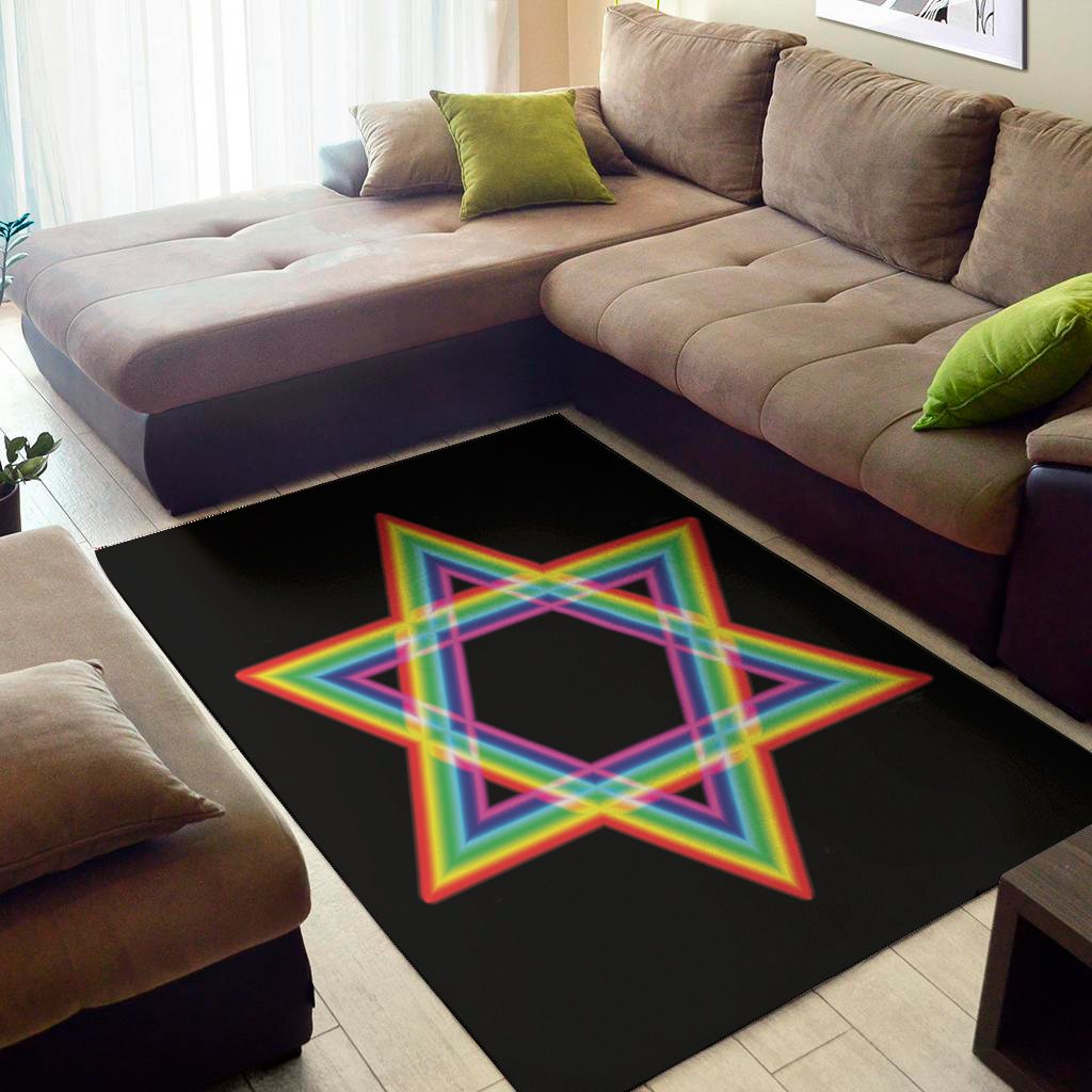 rainbow star of david print area rug floor decor 7013