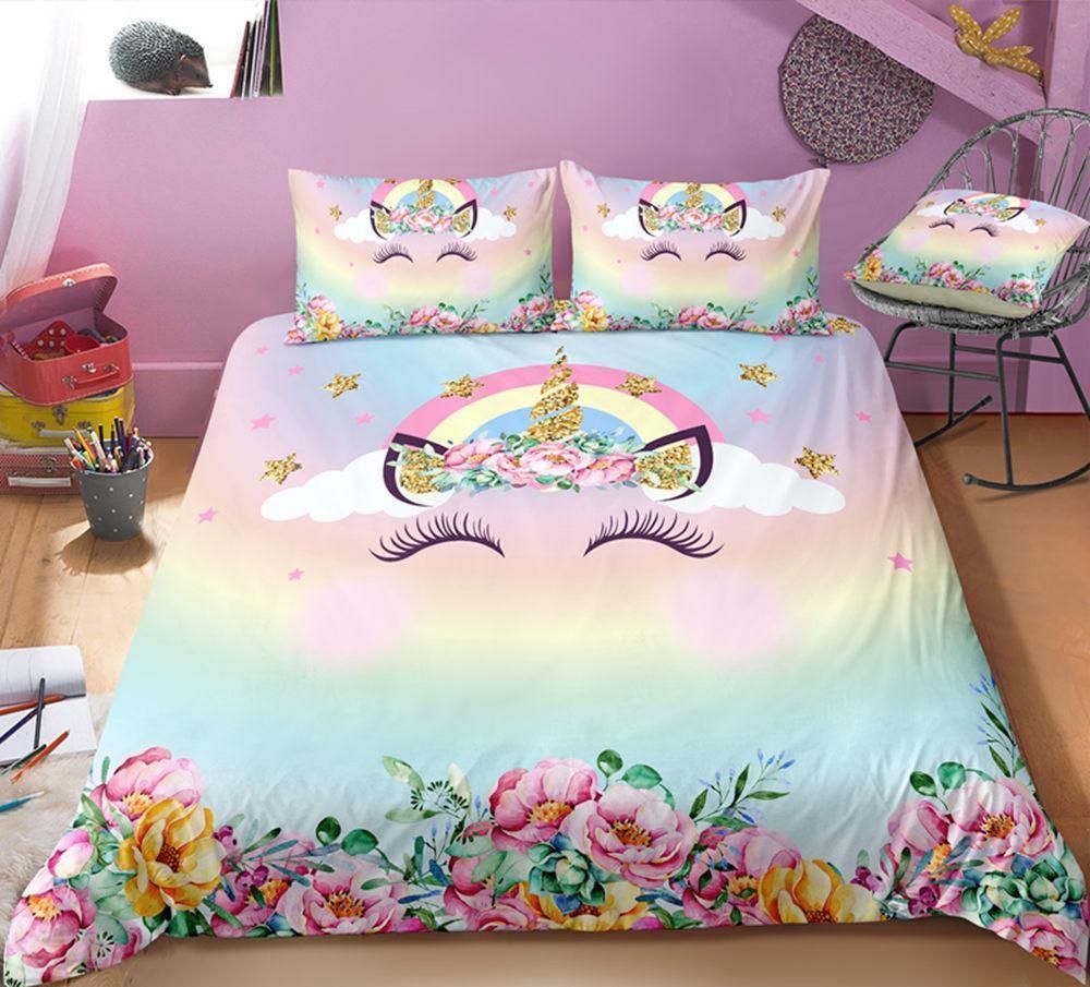 rainbow unicorn printed bedding set bedroom decor 1368