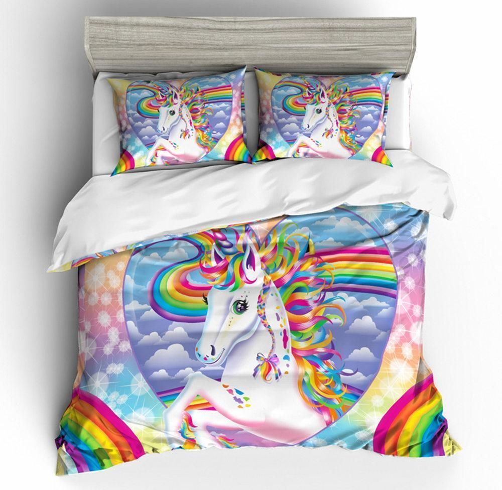 rainbow unicorn printed bedding set bedroom decor 2182