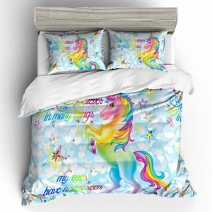 rainbow unicorn printed bedding set bedroom decor 2214