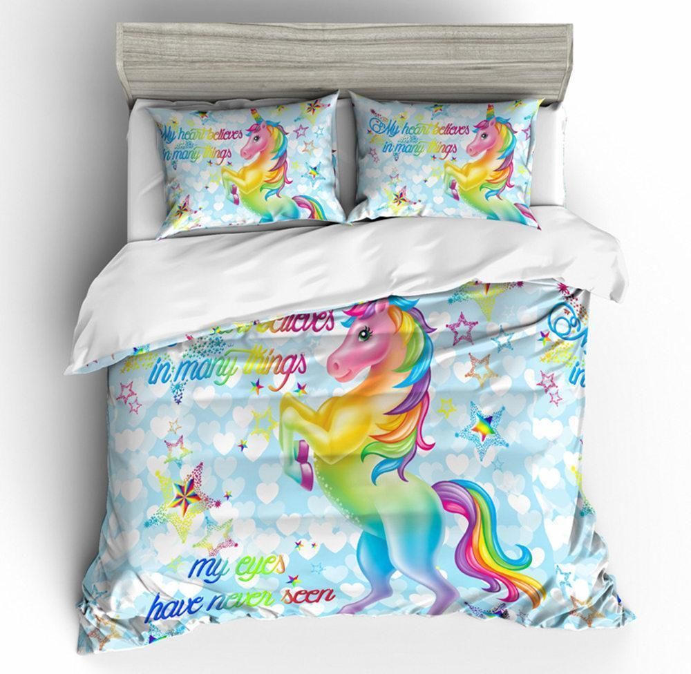 rainbow unicorn printed bedding set bedroom decor 2214
