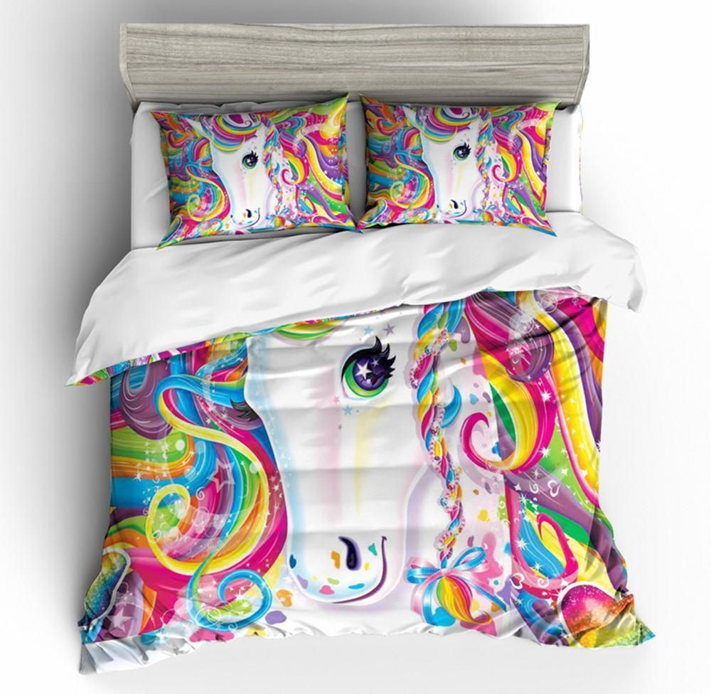 rainbow unicorn printed bedding set bedroom decor 2744