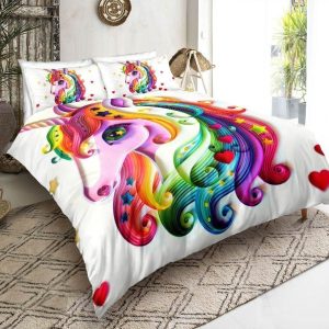 rainbow unicorn printed bedding set bedroom decor 7218