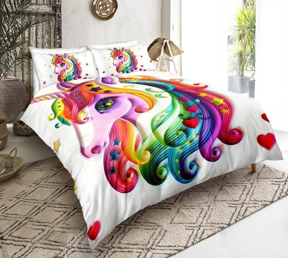 rainbow unicorn printed bedding set bedroom decor 7218