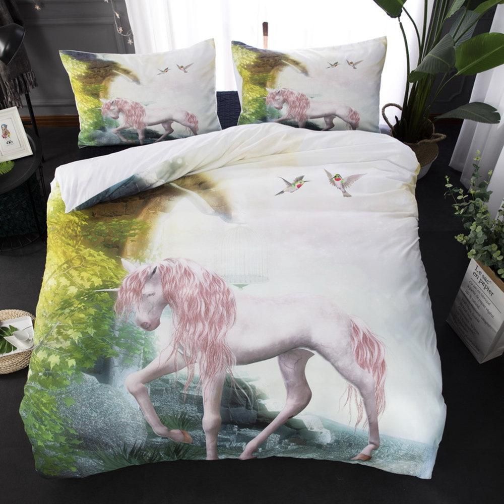 Rainbow Unicorn White Horse Believe 3D Bedding Set Bedroom Decor rainbow unicorn white horse believe 3d bedding set bedroom decor 6201