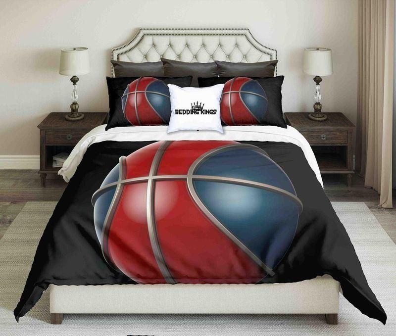 red blue basketball on black background design bedding set bedroom decor 6453