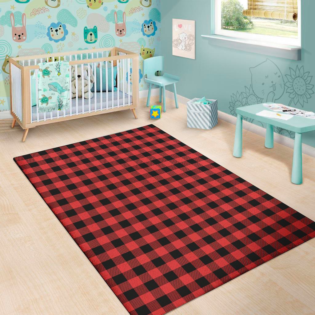 red and black buffalo plaid print area rug floor decor 2405