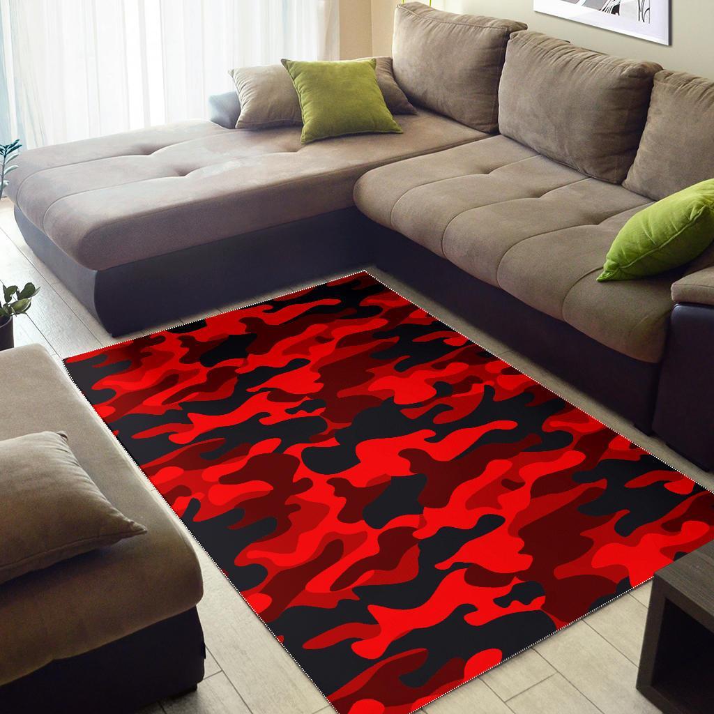 red and black camouflage print area rug floor decor 6897