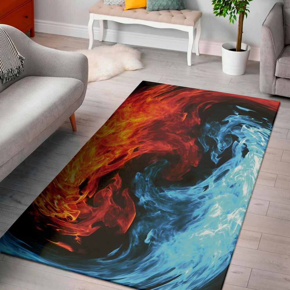 red and blue twin flame print area rug floor decor 1902