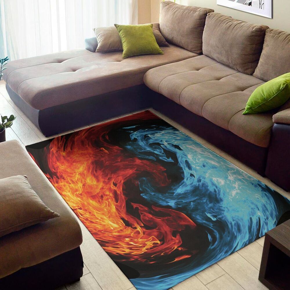 red and blue twin flame print area rug floor decor 3914