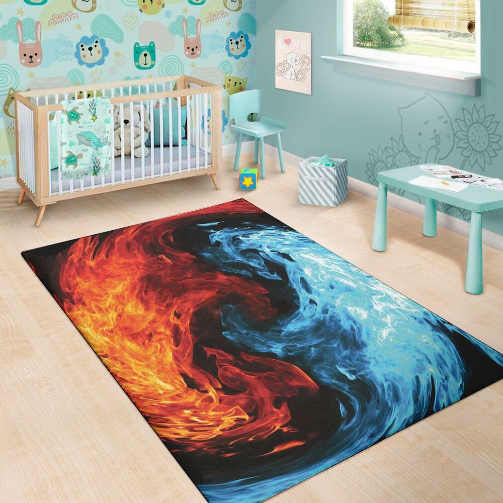 red and blue twin flame print area rug floor decor 7552