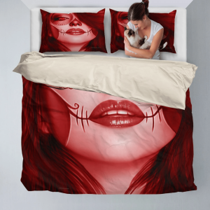 red calavera fresh look halloween spirit duvet cover bedding set bedroom decor 7203