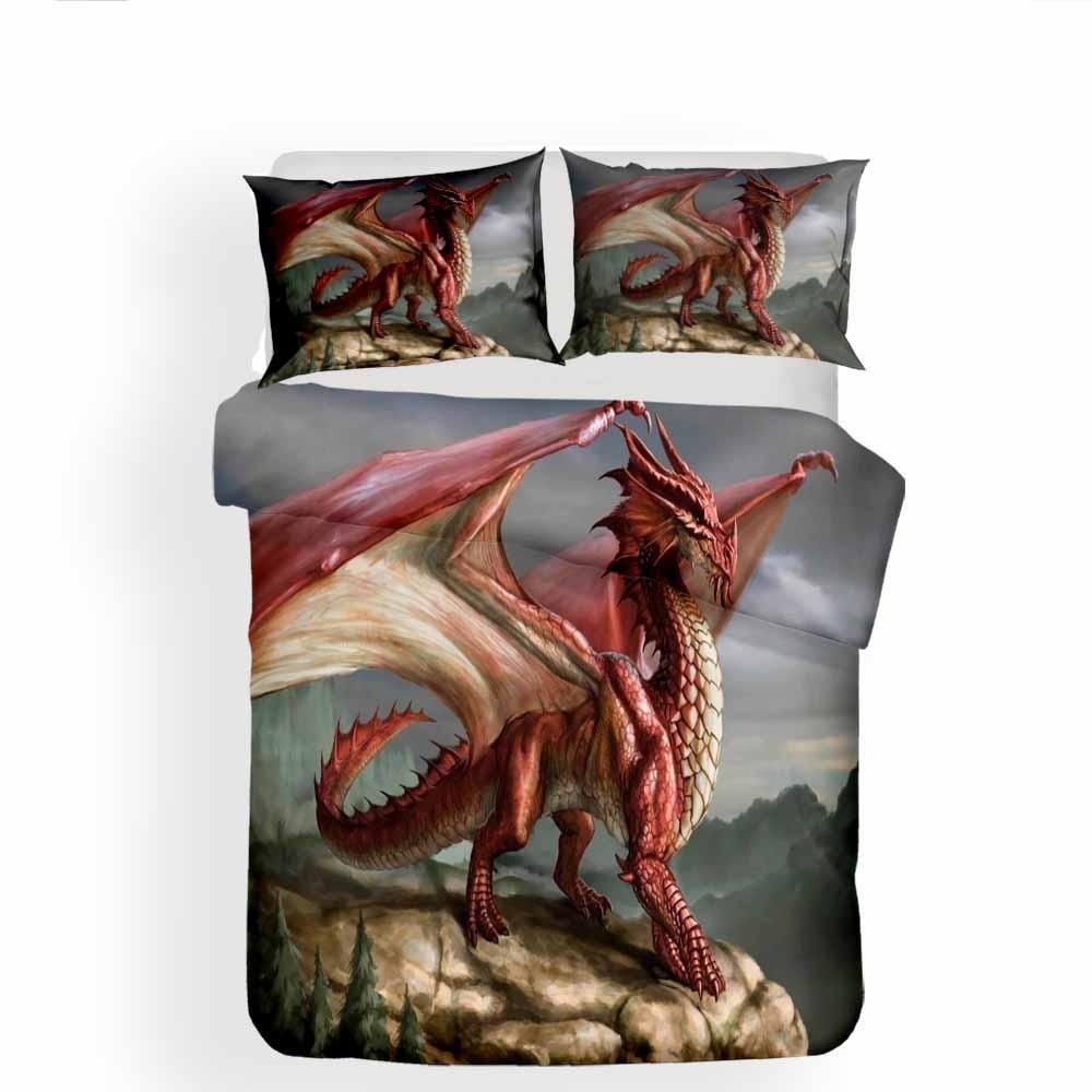 Red Dragon Pattern Printed Bedding Set Bedroom Decor red dragon pattern printed bedding set bedroom decor 3727