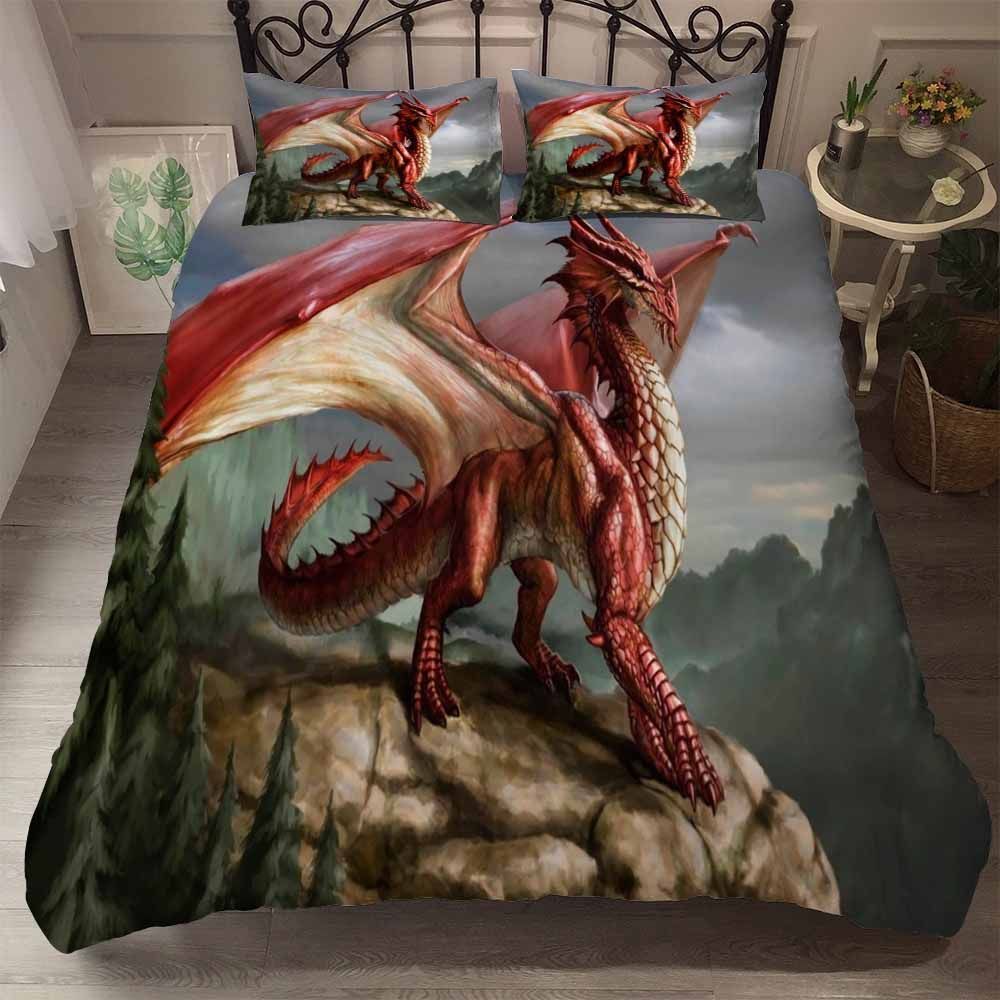 Red Dragon Pattern Printed Bedding Set Bedroom Decor red dragon pattern printed bedding set bedroom decor 6041