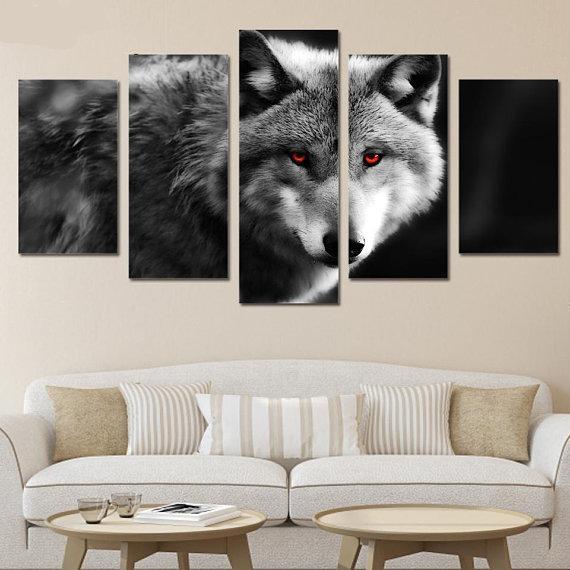 red eyes wolf abstract animal 5 panel canvas art wall decor 1881
