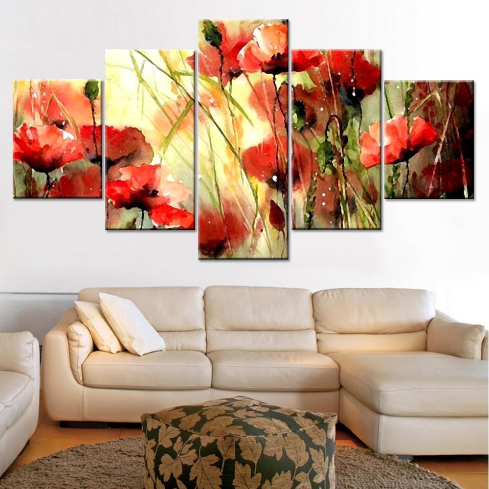 Red flowers 02 - Abstract 5 Panel Canvas Art Wall Decor red flowers 02 abstract 5 panel canvas art wall decor 6680