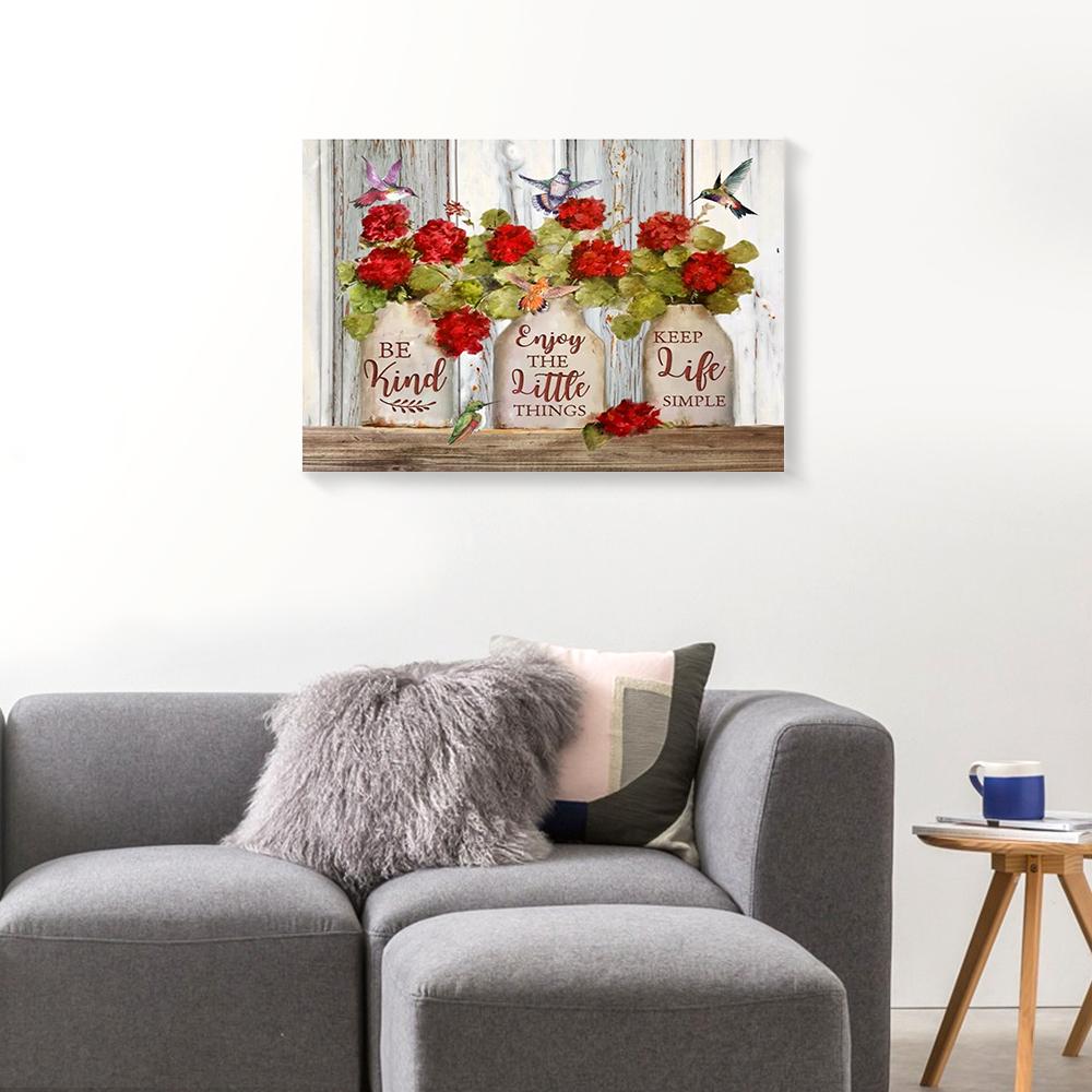 red flowers hummingbird canvas prints wall art decor 6395