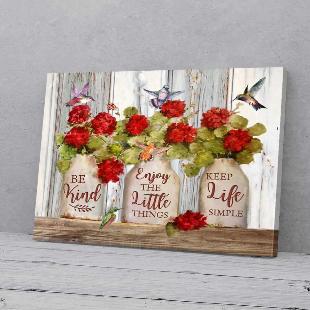 red flowers hummingbird canvas prints wall art decor 8571