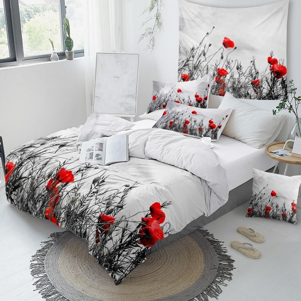 Red Flowers On Grey Day Duvet Cover Bedding Set red flowers on grey day duvet cover bedding set 5110