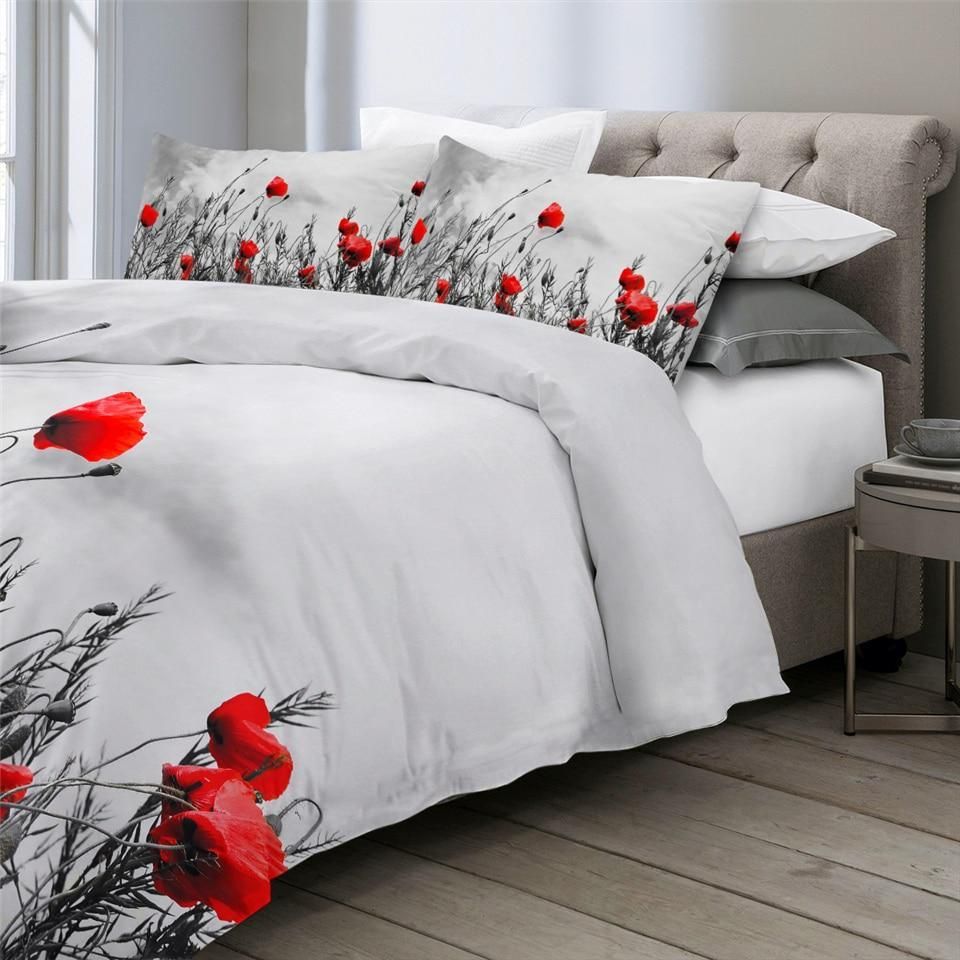 Red Flowers On Grey Day Duvet Cover Bedding Set red flowers on grey day duvet cover bedding set 7749