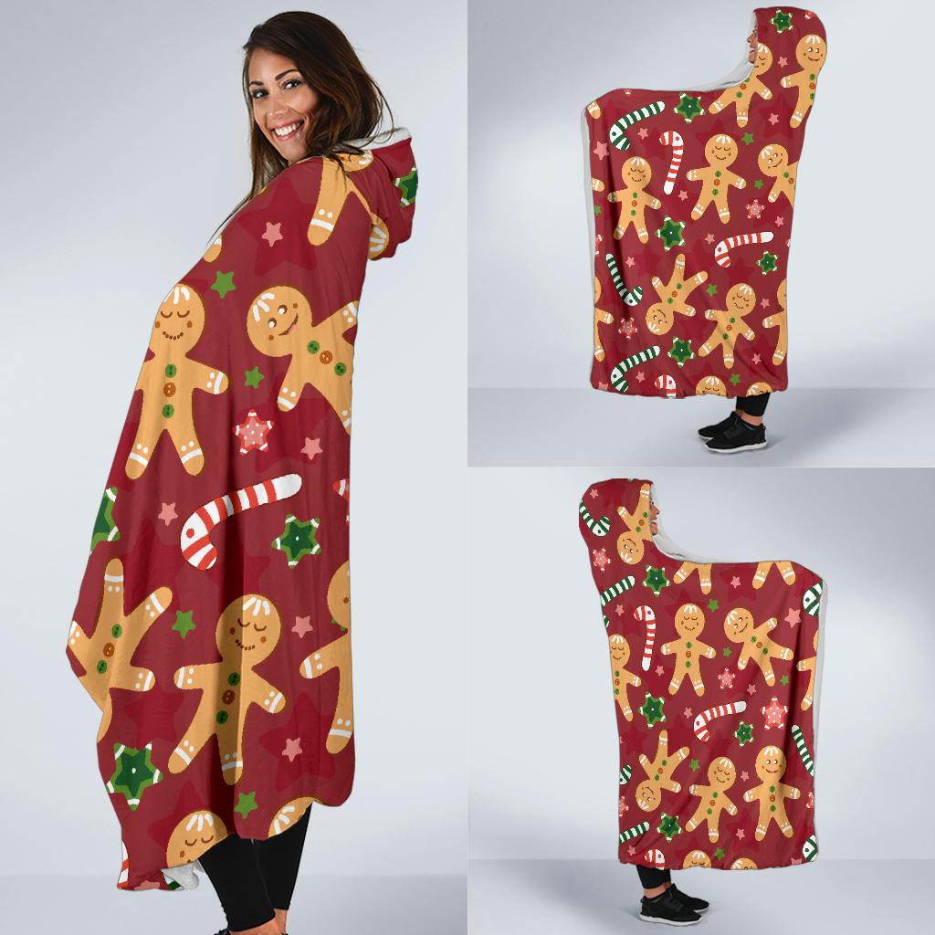 red gingerbread man chirstmas pattern print hooded blanket cloak blanket 7015