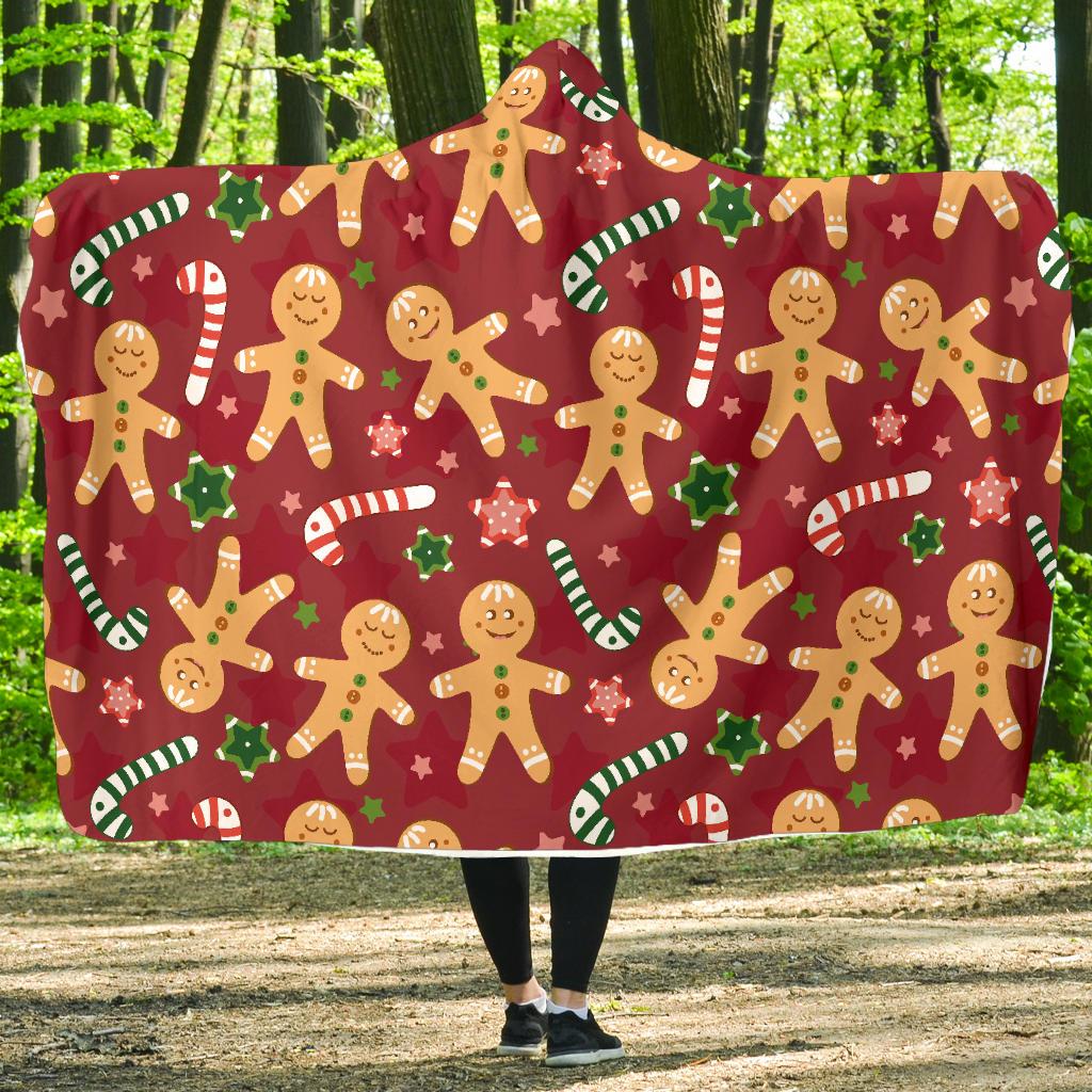 red gingerbread man chirstmas pattern print hooded blanket cloak blanket 8084