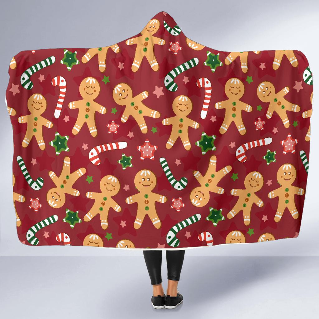 red gingerbread man chirstmas pattern print hooded blanket cloak blanket 8151