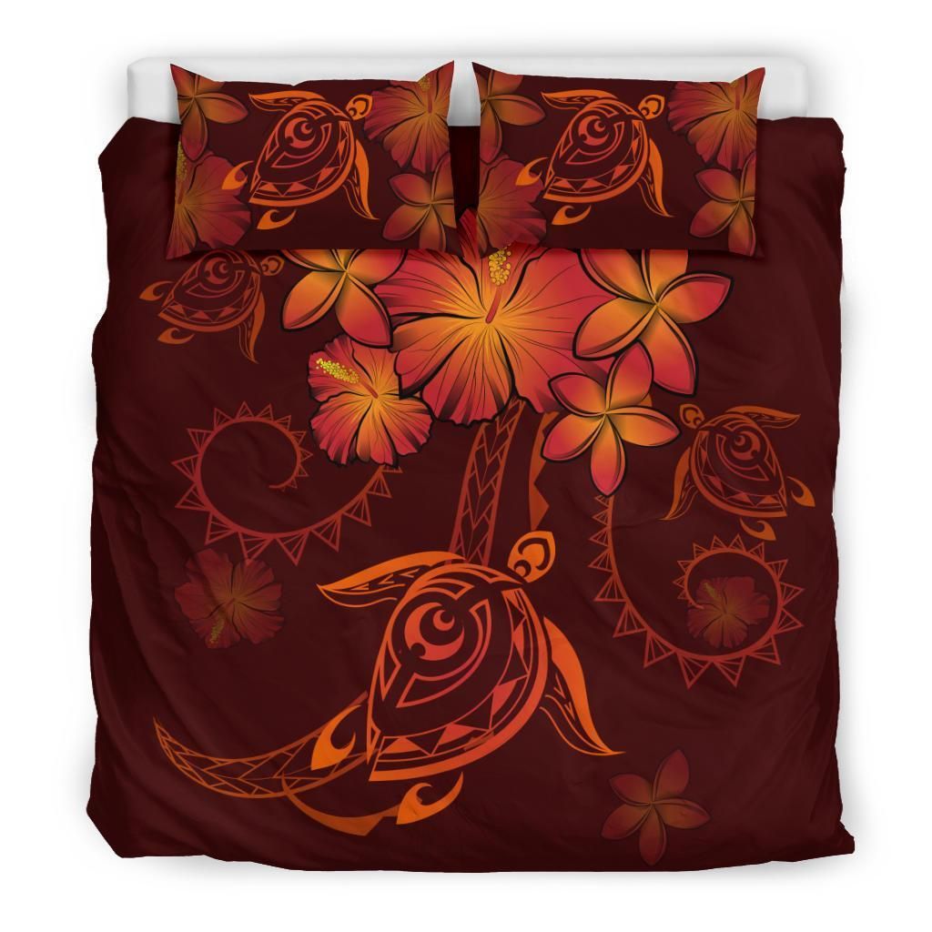 red hawaiian turtles hibiscus plumeria polynesian duvet cover bedding set 4653