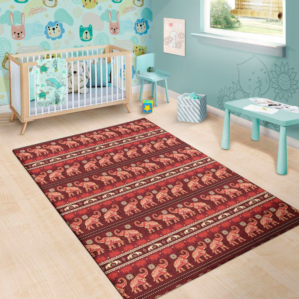 red indian elephant pattern print area rug floor decor 2489