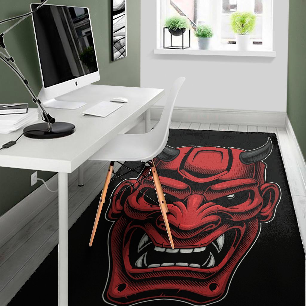 red japanese demon mask print area rug floor decor 1863