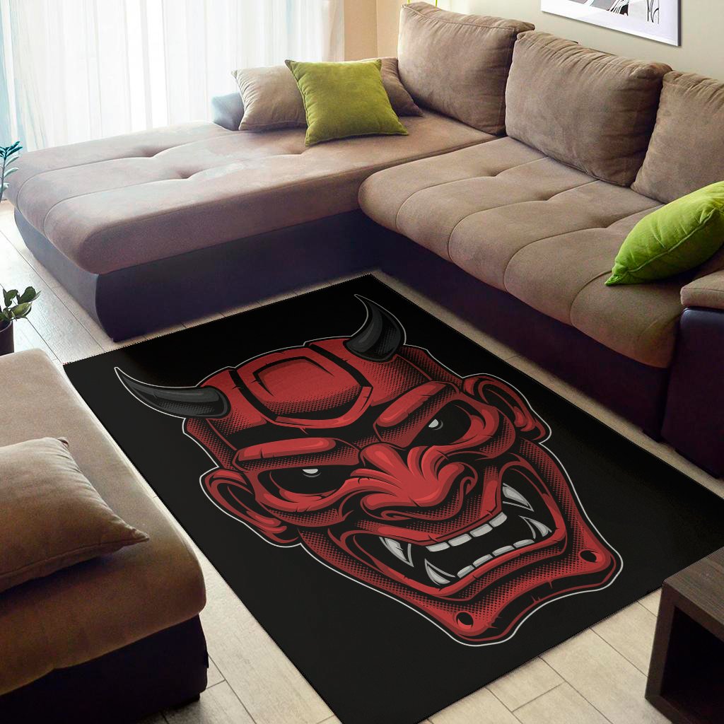 red japanese demon mask print area rug floor decor 5701