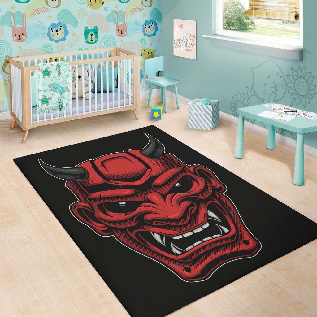 red japanese demon mask print area rug floor decor 7312