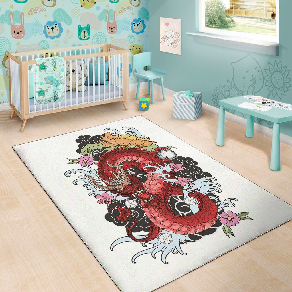 red japanese dragon tattoo print area rug floor decor 2980