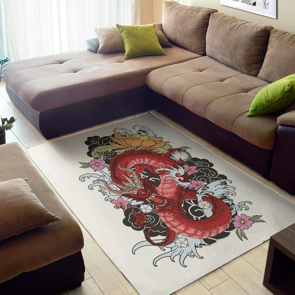 red japanese dragon tattoo print area rug floor decor 3570